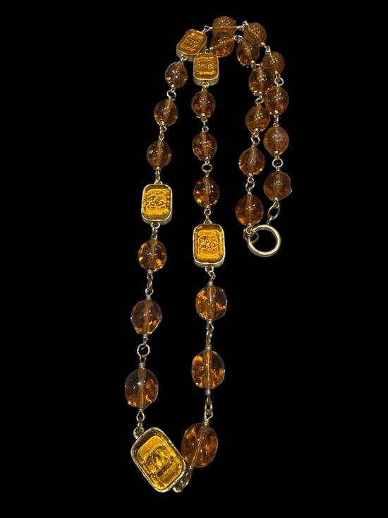 CHANEL Jewelry - Chanel Vintage Rare Gold Plated Amber Bead Necklace